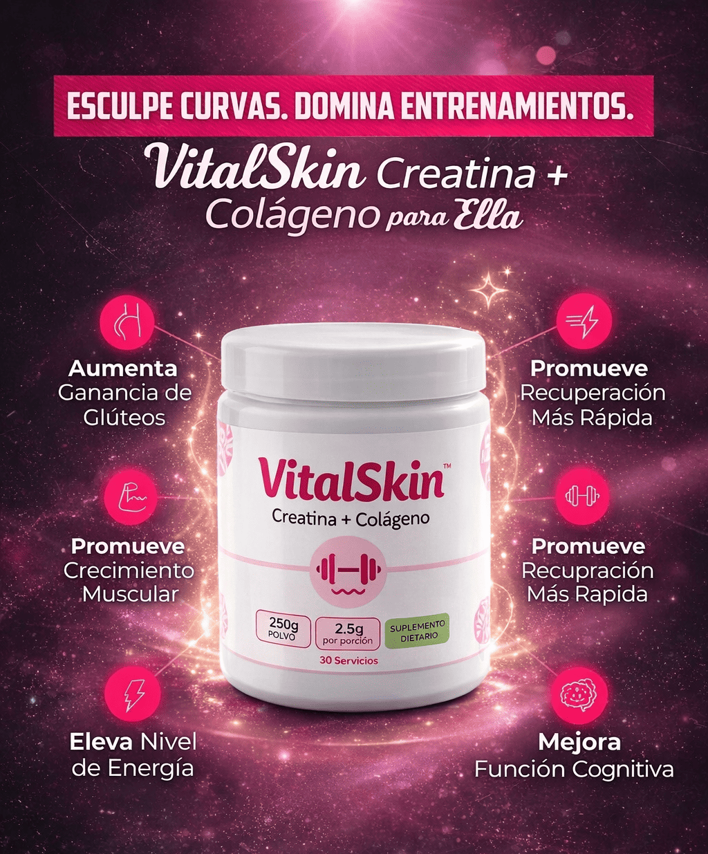 Creatine for Woman™: Creatina + Colageno - Fórmula Especial para Glúteos, Busto y Tonificación Femenina